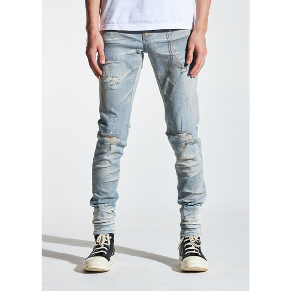 En Noir Men's Clash Dirty Wash Rip & Repair Distressed Skinny Fit Denim Jeans - Picture 1 of 5